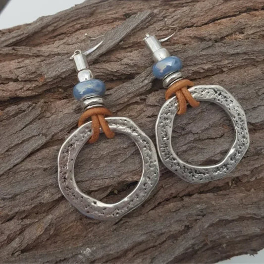 Antique Boho Silver Circle Earrings | White Gold