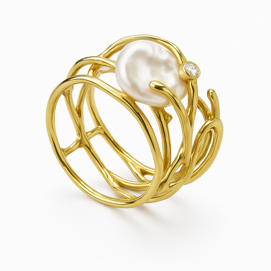 Lunara™ | Women's Delicate Vintage Gold Pearl Ring