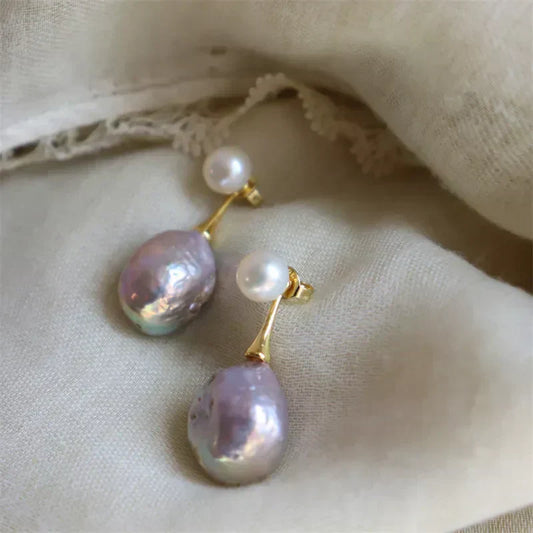 Exquisite Lilac Pearl Earrings | Gold