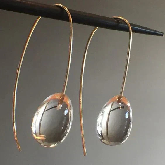 Antique Grey Crystal Drop Earrings | Gold