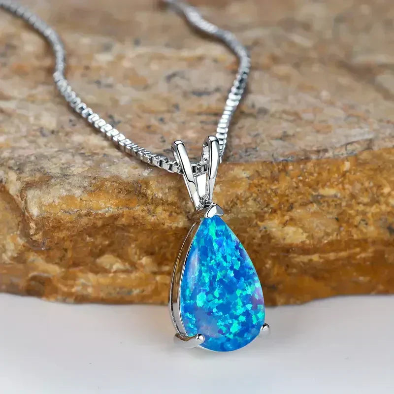 Azure Opal Teardrop Necklace | White Gold